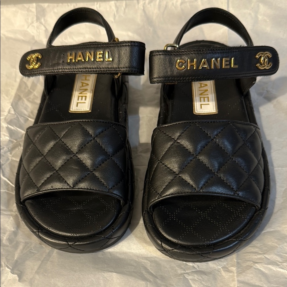 Chanel Black Quilted Velcro Dad Sandals
